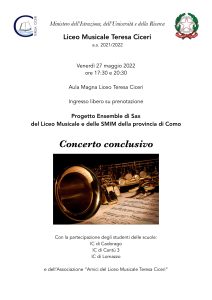 Concerto conclusivo "Progetto Ensemble di Sax" @ Aula Magna Liceo "Teresa Ciceri" - COMO